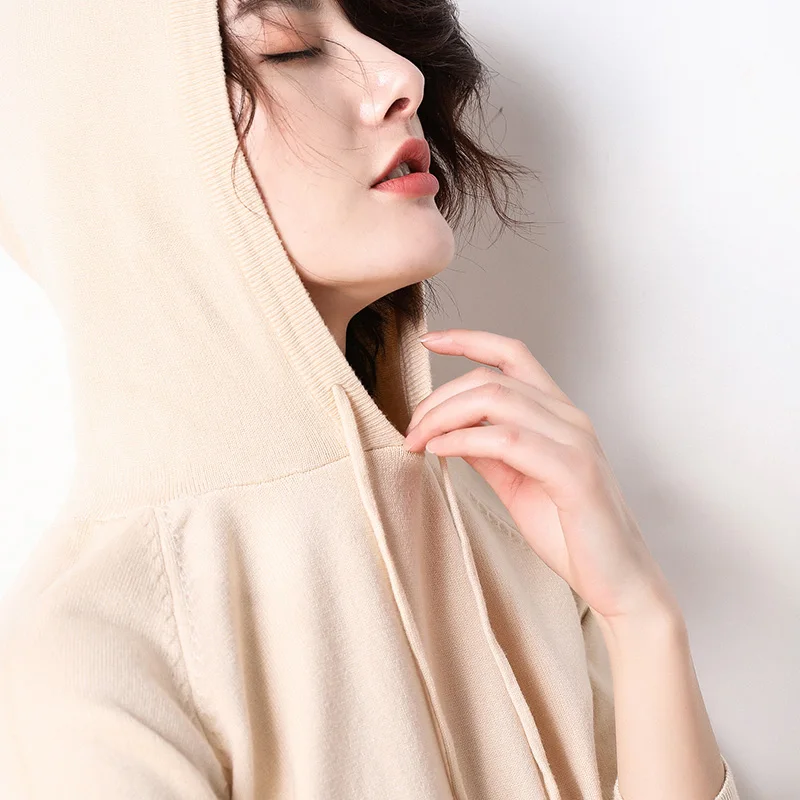 Зимний свитер для женщин Свободный вязаный Модный женский с капюшоном