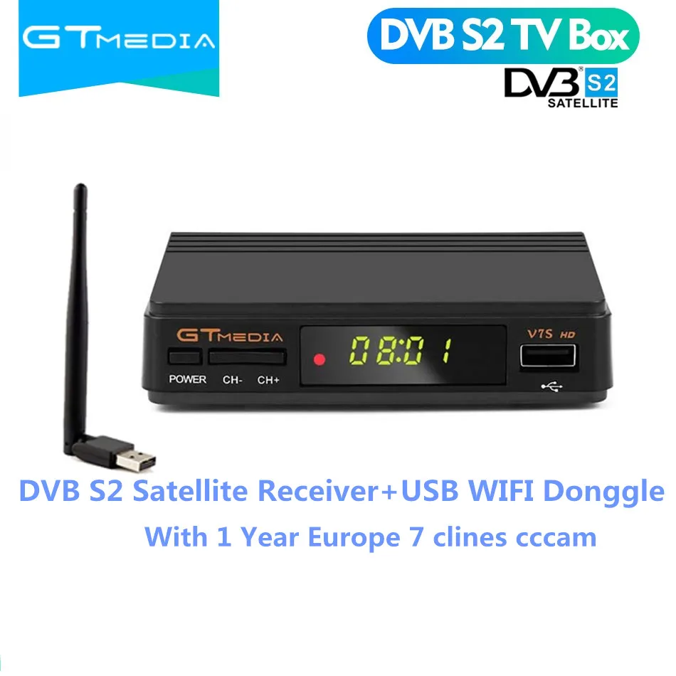 BOX-WIFI-CCCAM GTmedia DVB-S2 декодирование Freesat V7S hd с USB wifi FTA tv DVB S2 приемник Поддержка 1 год Европа 7 cline CCCAM сетевой обмен - Цвет: BOX-WIFI-CCCAM