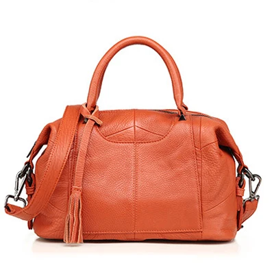 Оранжевый Новинка, сумка из натуральной кожи, большие женские кожаные сумки, женские сумки из коровьей кожи, большие женские сумки на плечо, сумка-мессенджер - Цвет: Оранжевый