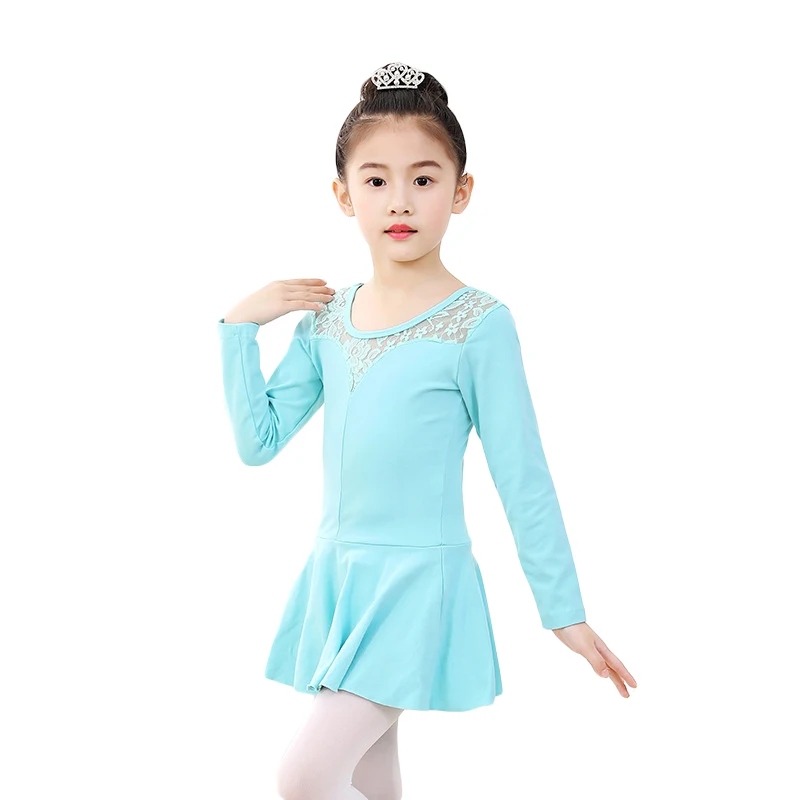 Mint blue Новинка; детская одежда для занятий танцами из хлопка с длинными рукавами; сезон весна-осень-зима; юбка для танцев; платье для балета для девочек - Цвет: Mint blue