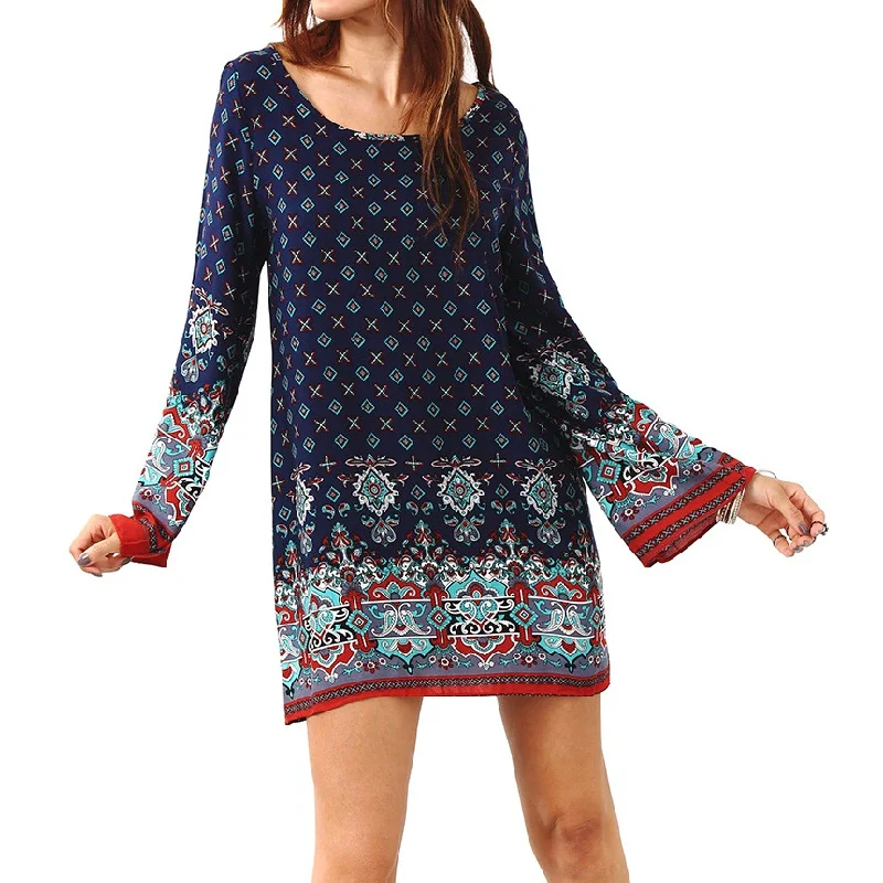 Женская блузка с длинным рукавом Boho винтажная цветочным принтом|neck blouse|blouses topsround