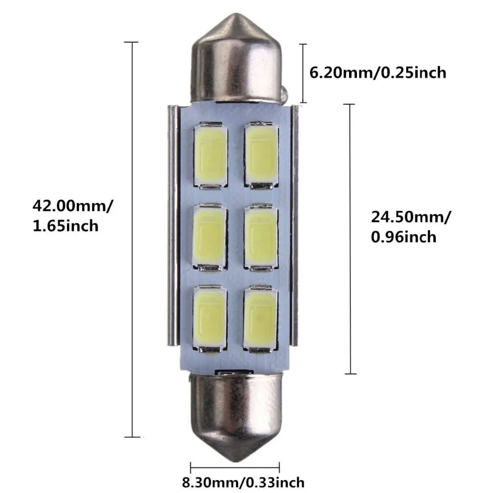 4X Canbus Dome Festoon 42 мм 6 светодиодный 5630 SMD C5W Voiture Ampoule 211 2 578 212 DC 12V Blanc Pur 6000K|festoon 42mm|42mm