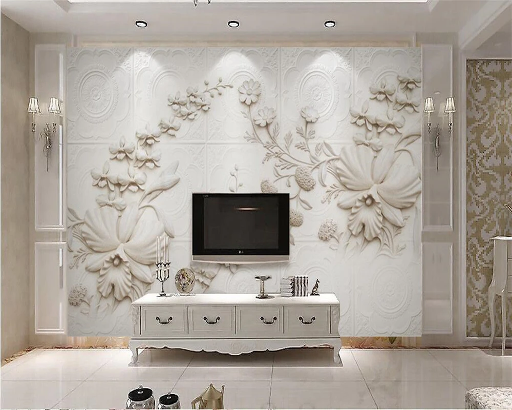 Beibehang Custom wallpaper 3d cubic meter White Jane European stonework Orchid TV background wall papel de parede | Обустройство дома