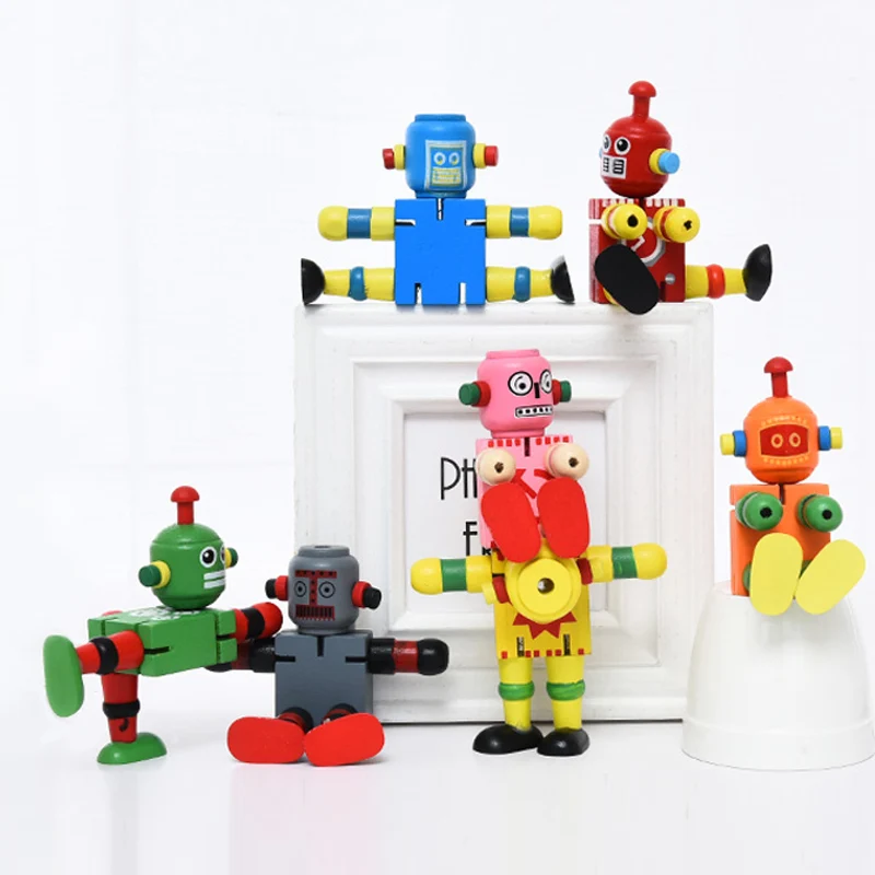 Деревянный робот игрушка Раннее Обучение эластичные деформационные роботы