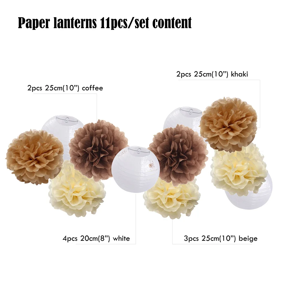 coffee set Вечерние 11 шт./компл. белые Висячие круглые бумажные фонари Pom для рождества/крещения/Mi Primera Comunion украшения бумажные ремесла - Цвет: coffee set