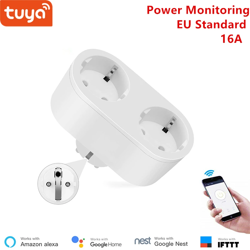 Совместимость с Alexa 2 в 1 WiFi розетка 16A стандарт ЕС контроль мощности Tuya приложение