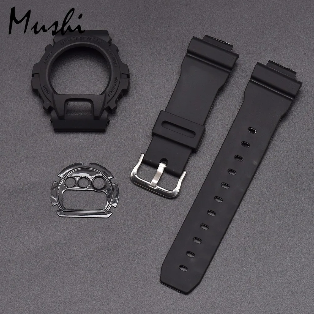 Mushi ремешок для часов Casio DW 6900 6930 6600 черный резиновый спортивный мужской ремешок с пряжкой чехол для часов с инструментом