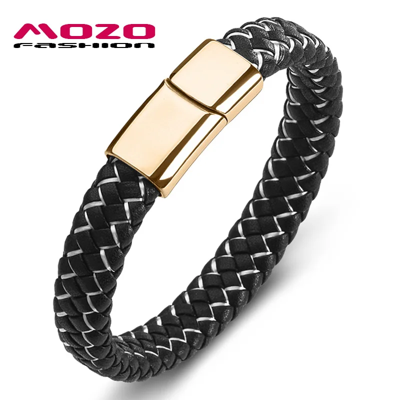 SJ154-B Mozo Fashion подвеска плетеный кожаный браслет мужские браслеты ручной работы Мода Нержавеющая сталь застежка мужской браслет на запястье - Окраска металла: SJ154-B