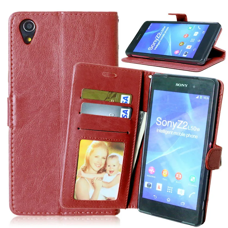 Кожаный чехол книжка с подставкой для Sony Xperia Z2|case cover|leather wallet casewallet case |