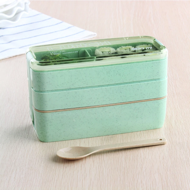 Salad Box Creative Case Lunch Can Food Container Student Bento Three layers Of Dinner Wheat Straw Seal Preservation Cans | Дом и сад