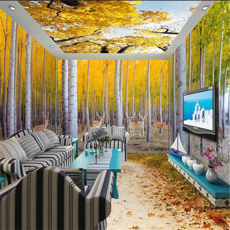 Фото 3D обои beibehang, желтый кленовый лист, оспа, облака, общая комната, фон, современное искусство, роспись, домашний декор №2