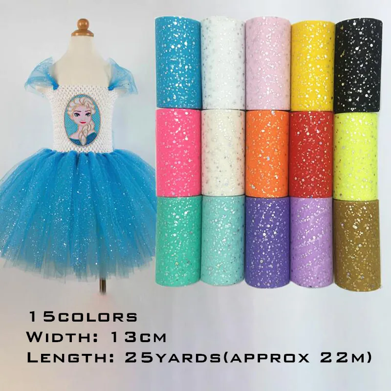 

13cm*22m Glitter Sequin Tulle Roll Tutu Fabric Wedding Decoration Sewing Mesh DIY Organza Tutu Skirt Accessories