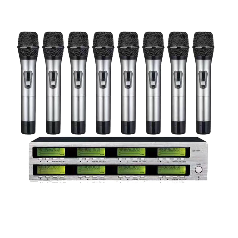 저렴한 새로운 고품질 전문 AWT800 8 채널 핸드 헬드 무선 마이크 전문 Lavalier 클립 마이크 헤드셋