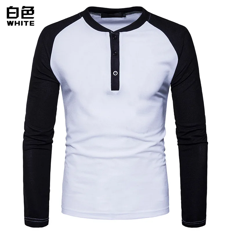 White Новая модная Мужская хлопковая футболка с круглым воротником и длинным рукавом для фитнеса большого размера, пуловер из эластичной ткани - Цвет: White