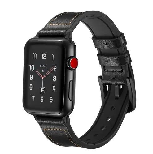black Для Apple Watch, версии 4 полосным 44 мм 40 мм кожаный ремешок наручных часов iwatch серии 4/3/2/1 браслет ремень correa, 42 мм, 38 мм, версия аксессуары для часов - Цвет ремешка: black