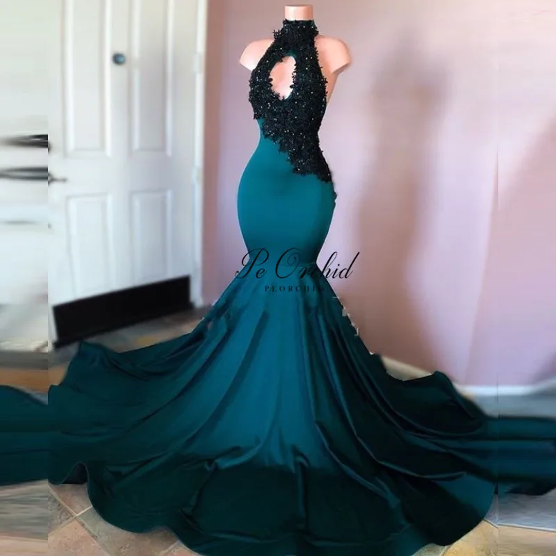 

PEORCHID женское длинное платье для выпускного вечера с высоким горлом Русалка 2020 атласное сексуальное платье для выпускного вечера без рукаво...