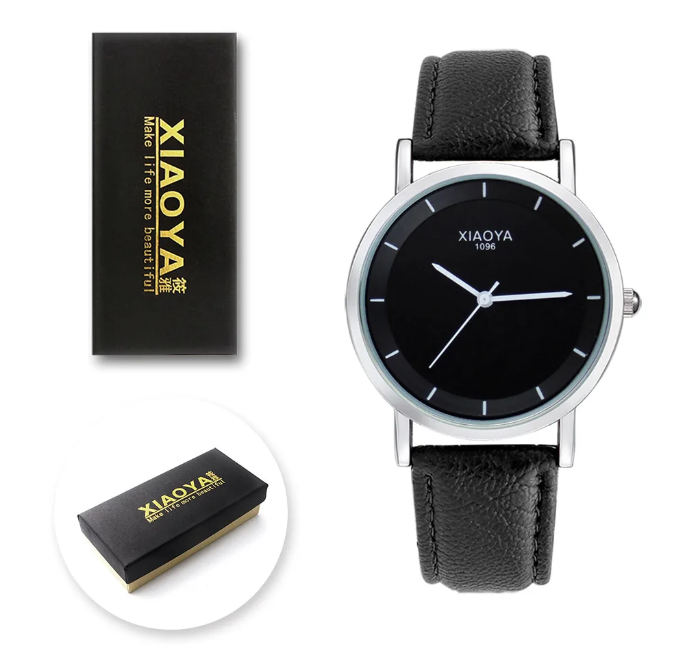 Black black 1096 B XIAOYA модные Ультратонкие мужские наручные часы s кожаный ремешок простой кварцевые часы мужские Relogio Masculino мужские часы Reloj Hombre - Цвет: Black black 1096 B