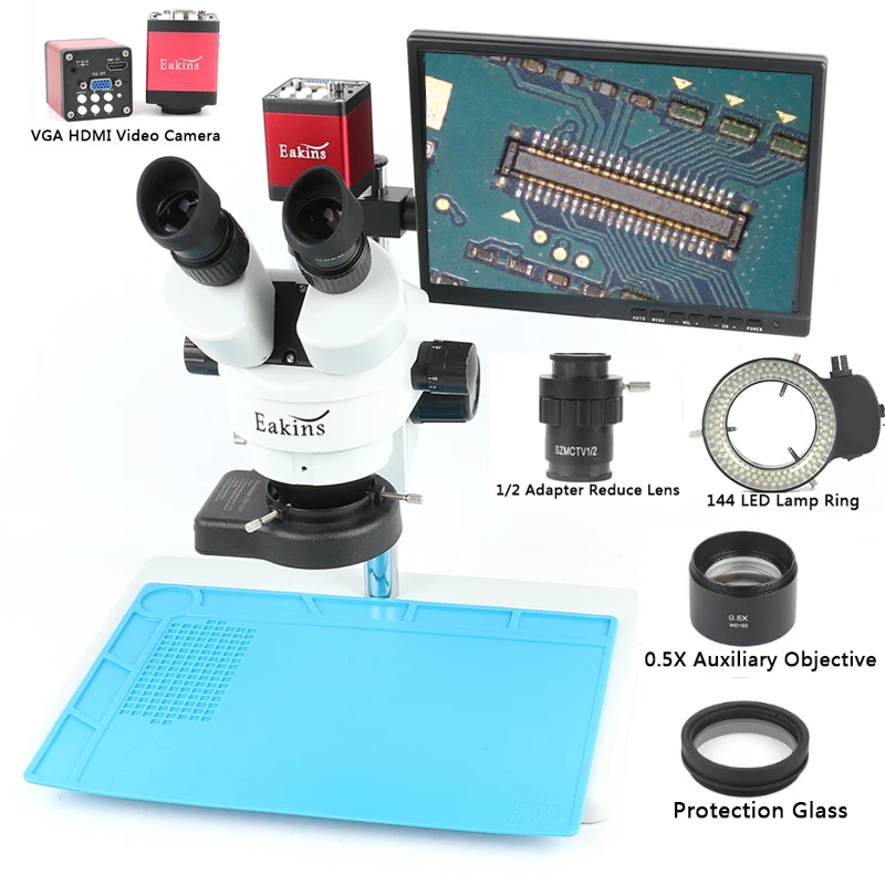 Simul фокальный Тринокулярный Стерео микроскоп 3.5X 7X 90X+ 13MP 720P HDMI VGA видеокамера ЖК-дисплей для ремонта пайки телефона