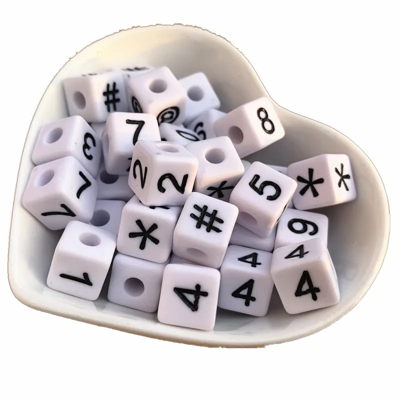 Новейшие бусины-цифры кубики 10 мм квадратная форма кубика белая с черным 0-9 # @ *