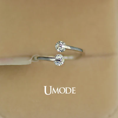 UMODE Кольца для помолвки с покрытием из белого золота и 2 фианитами по 0,25к, модный дизайн JR0013B