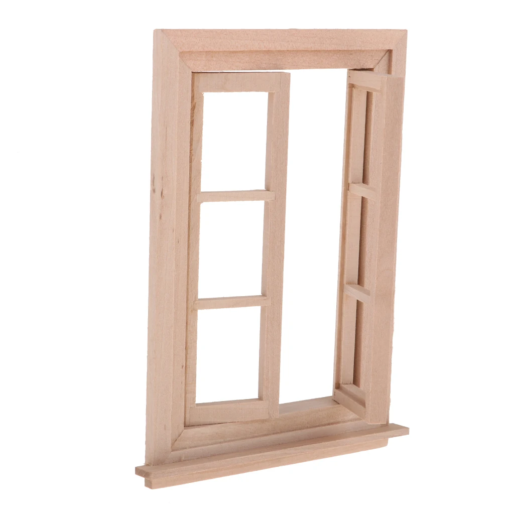 Unpainted Mini Wood 6 Pane Window &amp Frame Glass Sheet for 1/12 Dollhouse Furniture Any Room Items Accessory | Игрушки и хобби