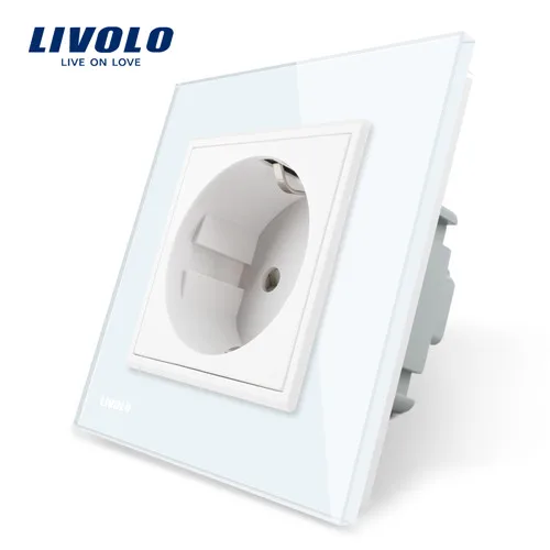 White Livolo стандарт ЕС универсальная настенная электрическая Европейская розетка с 2 контактами, Хрустальная стеклянная панель, 110~ 250 В, пластиковая розетка 16А - Тип: White