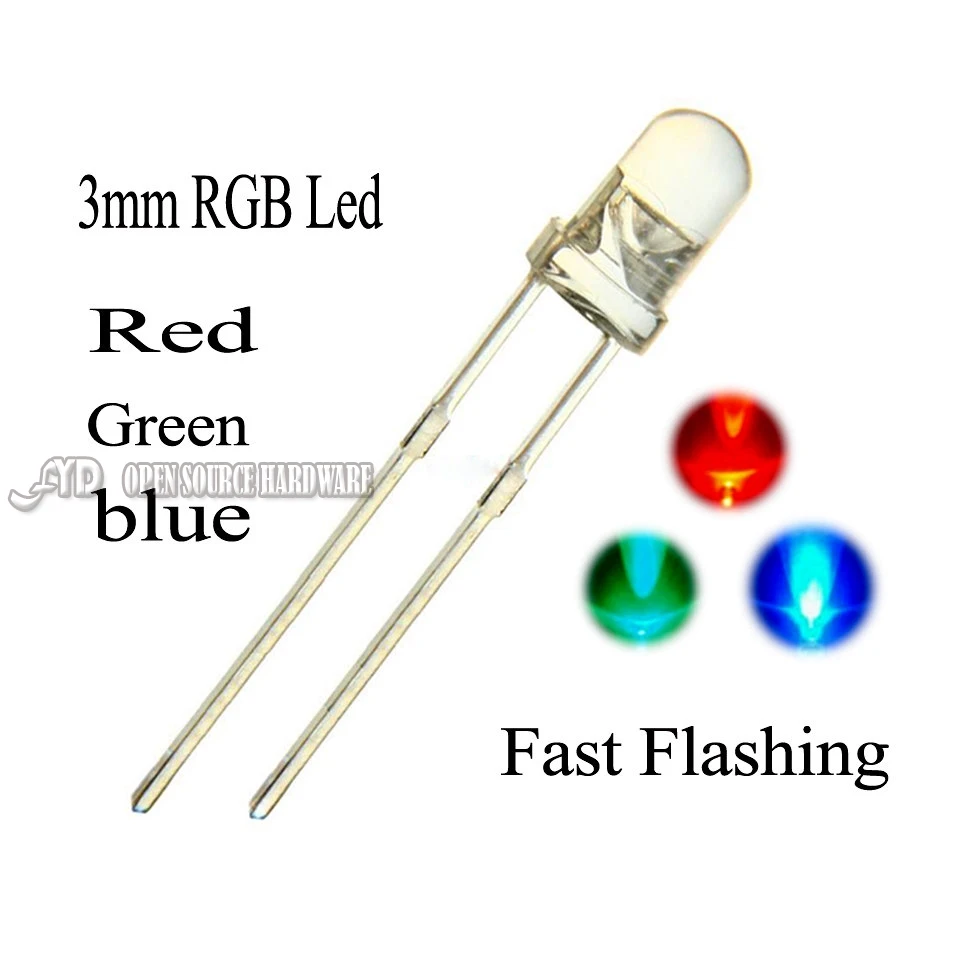 100 шт. 3 мм RGB Быстрое мигание трехцветные круглые светодиодные светоизлучающие