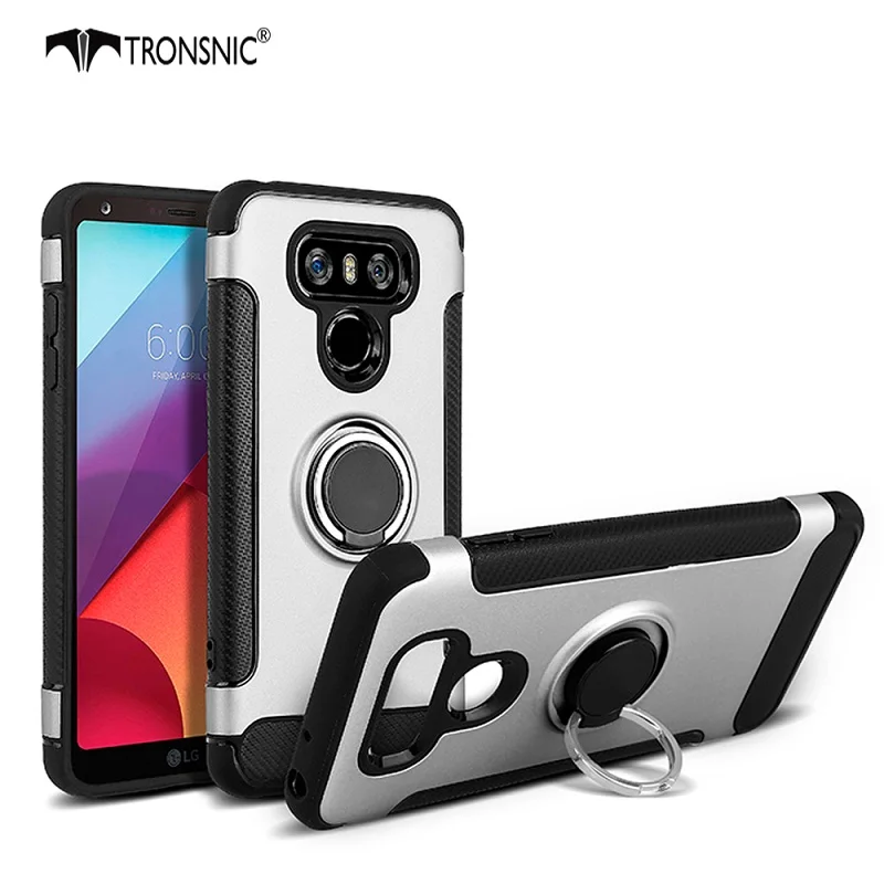 Серебристый Tronsnic чехол для телефона для LG G6 из углеродного волокна матовый провод силиконовый чехол для LG G6 360 вращающееся кольцо держатель Магнитная поглощающая крышка - Цвет: Серебристый