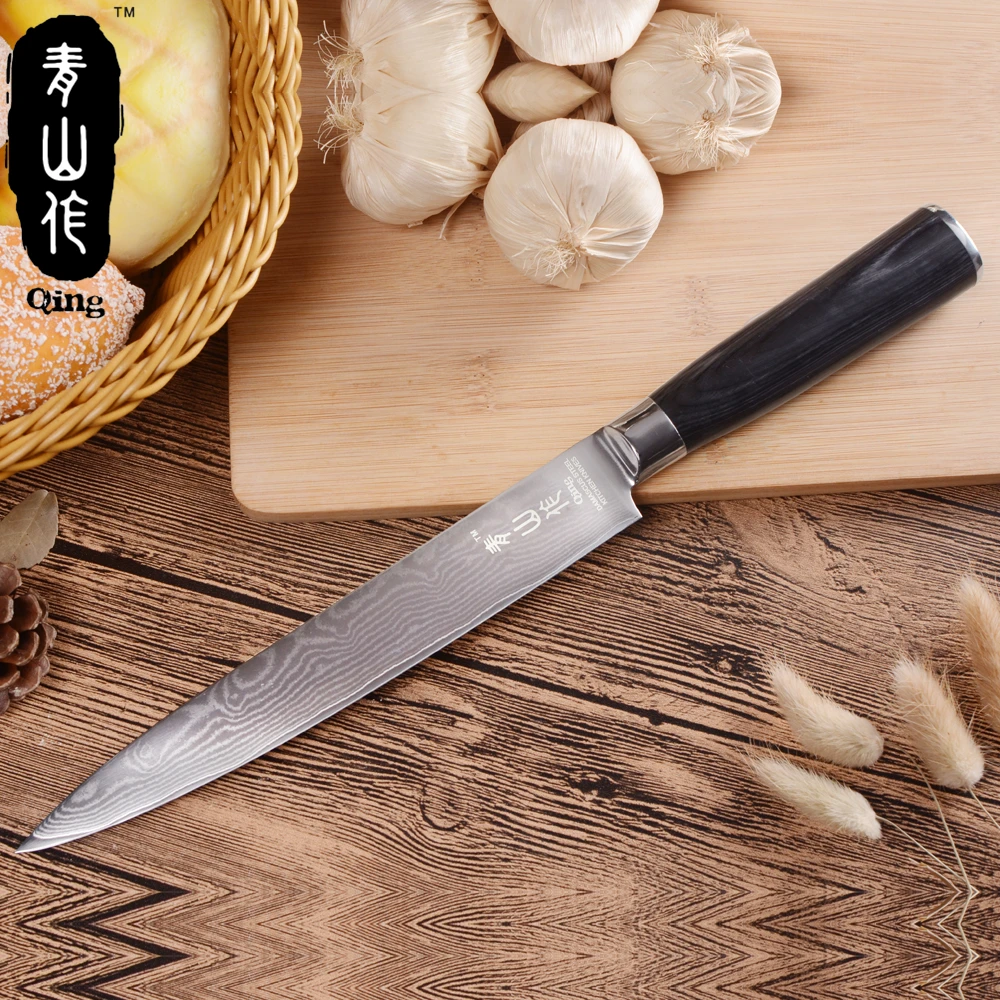 QING кованые обрабатывающие ножи из дамасской стали с черной деревянной ручкой