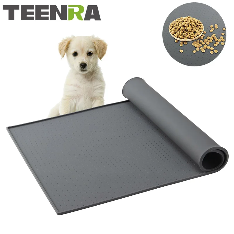 TEENRA 48x30 см экс-Большой силиконовый коврик для кормления домашних животных коврик для кормления кормушка для кошек коврик для питья для собак - Цвет: Gray