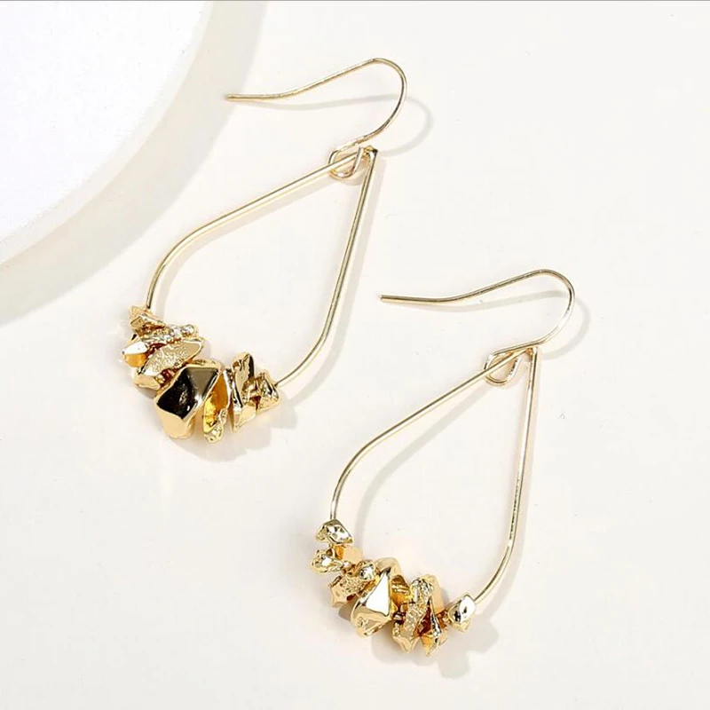 Amaiyllis Large Copper Waterdrop Dangle Earrings For Women Irregular Metal Chips Statement Drop Pendant Brinco | Украшения и