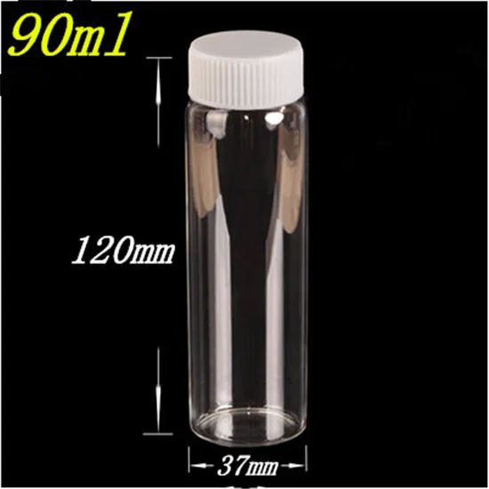 

37*120*24mm 90ml Glass Bottles With Plastic Cap Transparent Empty Bottles Jars Cosmetic Containers 12pcs/lot