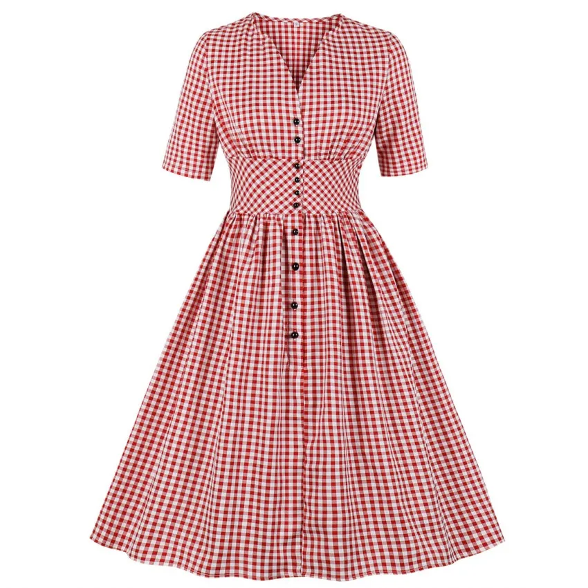 Женское винтажное клетчатое платье без рукавов вечерние платья на пуговицах с v