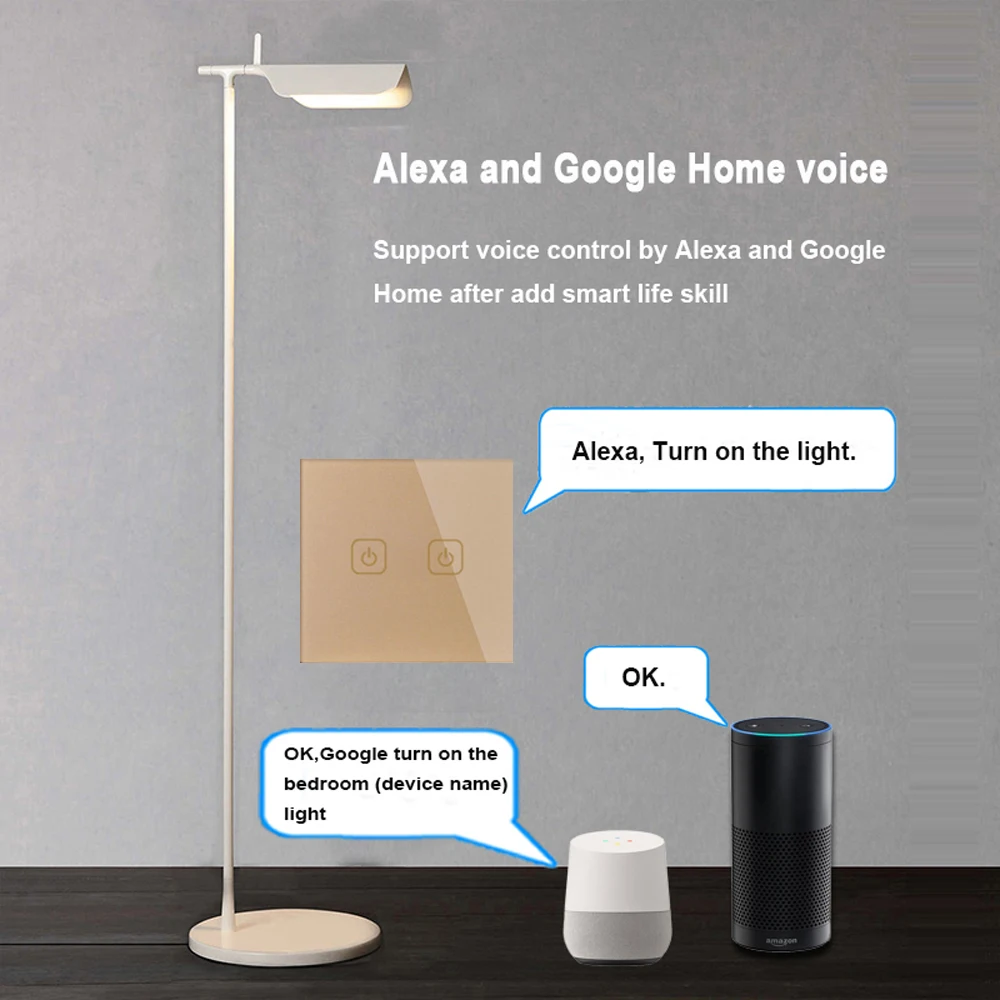 EU/UK Standard Tuya APP Control Touch Switch RF433 Wireless Remote Wall Light With Amazon Alexa Google for Smart Home | Обустройство