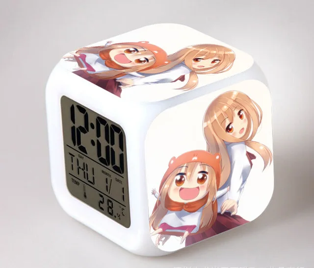 Японское аниме Himouto! Umaru-chan светодиодный цифровой будильник с 7 цветами, детский Ночной светильник, часы для спальни, reloj despertador - Цвет: Небесно-голубой