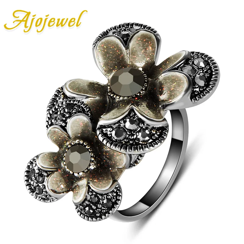

Ajojewel Fashion Retro Style Antique Big Full Rhinestones Flower Vintage Rings For Women