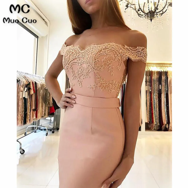New 2018 Mermaid Off Shoulder Evening Dresses Deeo V-Neck Short Sleeve Elastic Satin Women's Lace Prom Dress | Свадьбы и