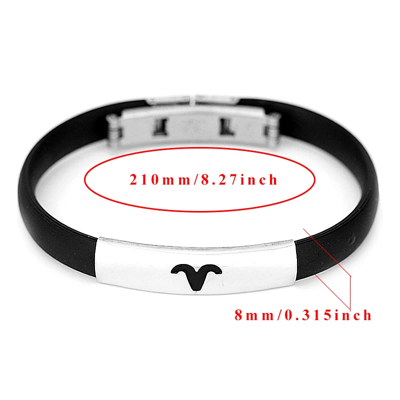 Stainless Steel 12 Constellations Black Silicone Rubber Bracelets Mens Bangle Wristbands Pulsera Jewelry | Украшения и аксессуары