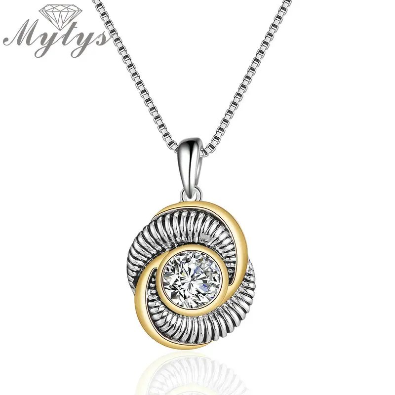 Mytys модное женское ожерелье с винтовым круглым кулоном Кристальное сердце