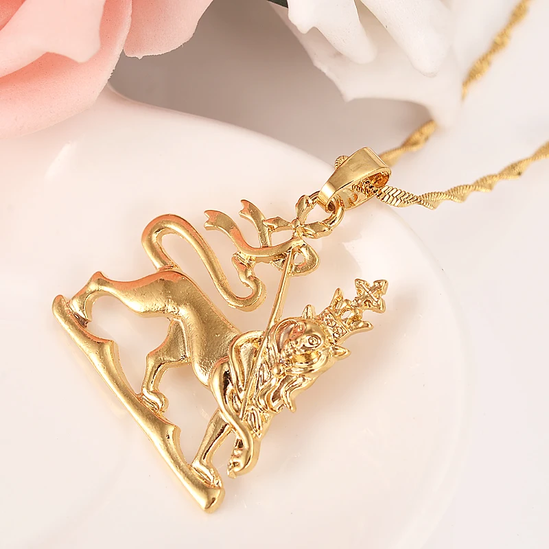 

High quality Hip Hop Bling Cuba Chain Gold Color Cool Men sEthiopia lion Pendant Necklace For Man Christmas gift