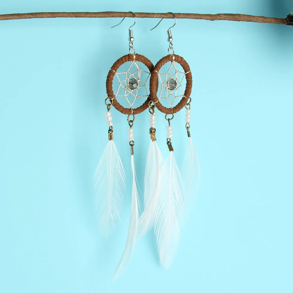 Женские серьги Ловец снов с белыми перьями|Ловцы и подвесные украшения| |