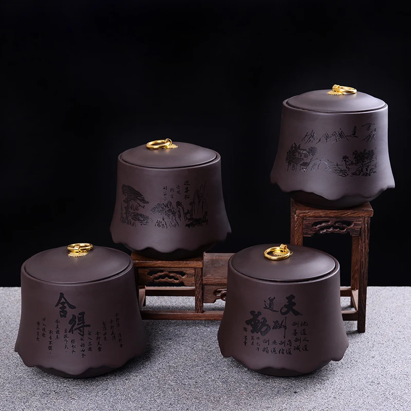 Yixing фиолетовая глиняная чайная банка ручная роспись печать для Хранения Caddy Canister