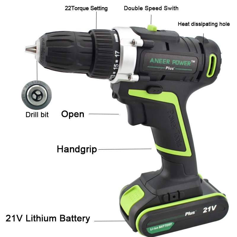Электрическая отвертка 21V Plus аккумуляторная ручная дрель аккумуляторные