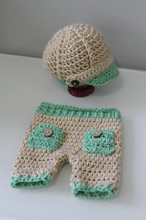 Бесплатная доставка вязаная крючком шляпа с брюками Детский комплект шапка и