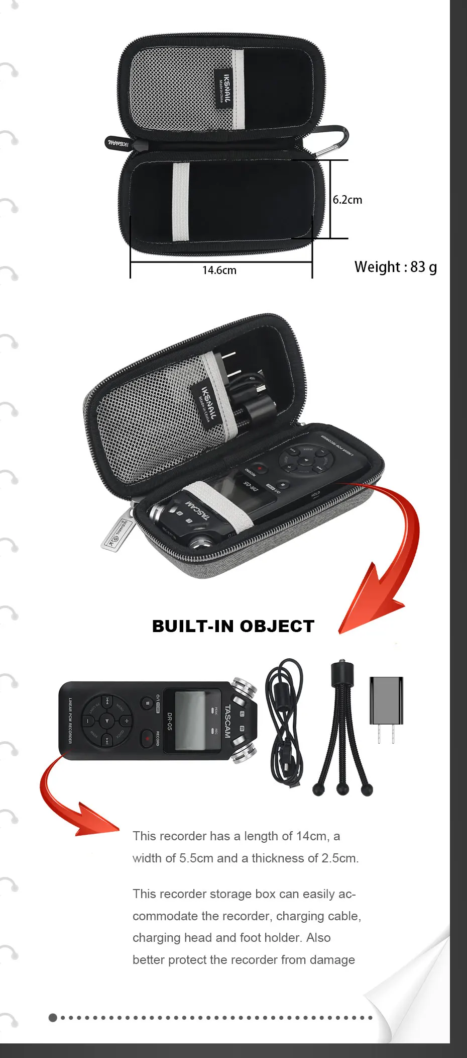 Shellnail профессиональная защитная сумка для хранения чехол для переноски регистратора чехол для TASCAM DR-05 портативные цифровые диктофоны