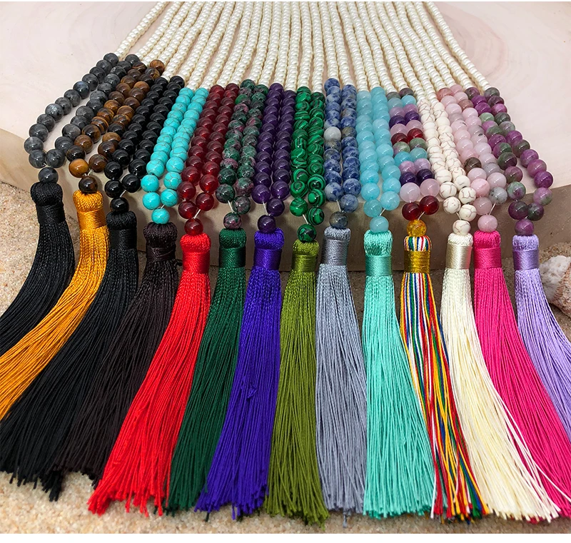 Yumfeel Brand New Long Beaded Tassel Necklace 18 Colors Natural Stone Necklace Women Jewelry Gifts Beach Crystal Quartz