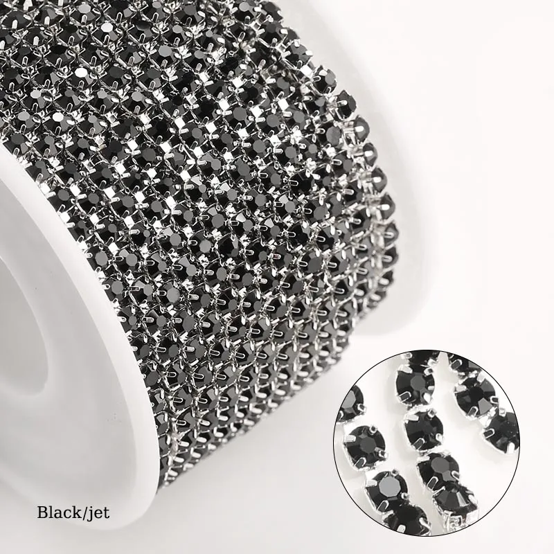 Black Qiao10 ярдов/рулон SS6 SS12 много цветов новые предложения Кристалл Стекло Стразы цепочка DIY модные аксессуары закрытые Стразы цепочка - Цвет: Black
