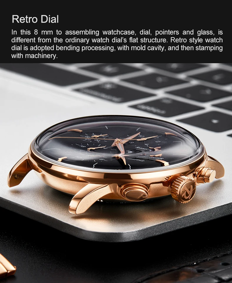 Reef Tiger/RT Топ брендовые Роскошные автоматические часы Reloj Hombre многофункциональные модные кожаные мужские часы из розового золота RGA1699