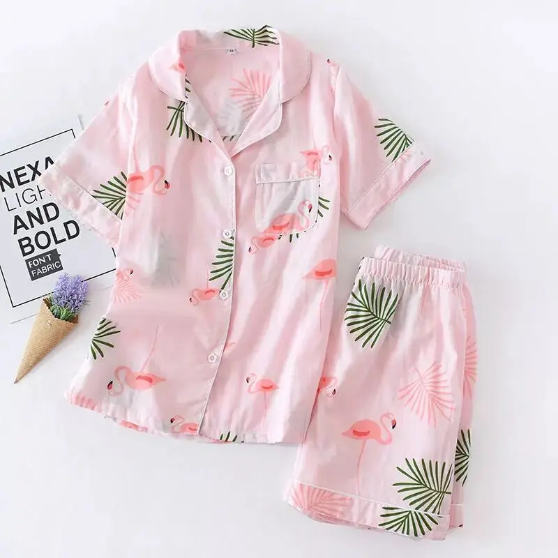 Пижама с коротким рукавом Flamingo летняя женская пижама из 100% хлопка марлей женские
