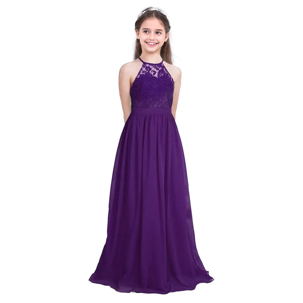Iiniim/Детское платье для дня рождения; Vestidos; детские летние кружевные свадебные платья принцессы; бальное платье-пачка для девочек; платье для выпускного бала; костюм для подростков - Цвет: Deep Purple